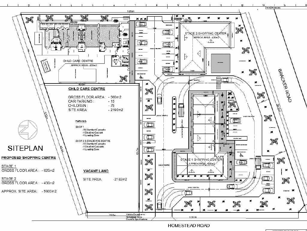 The floor plan for the childcare centre and convenience shops on Bracker Rd. The floor plan for the childcare centre and convenience shops on Bracker Rd.